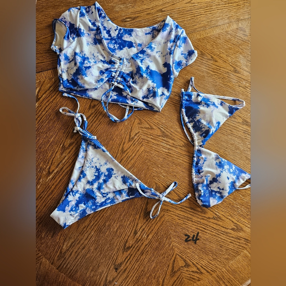 szL 3 Piece Bikini Triangle High Cut String Sky Spring Break Shore Beach Pool